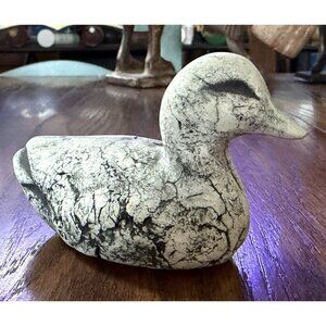 Stan Langtwait Carved Duck Figurine Sculpture Mt St Helen's Ash Signed Pottery